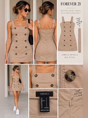 Women’s Forever 21 Tan Button-Front One-Piece Dress